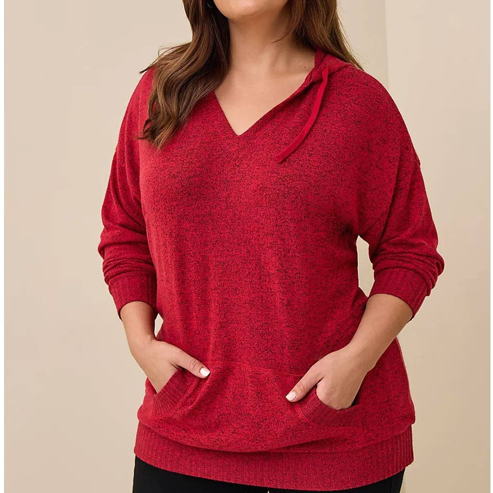 New Torrid 5 (5X 28) Red Super Soft‎ Plush Tunic Pullover Relaxed Hoodie Shirt